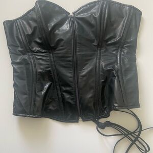 Black Faux Leather Corset Top